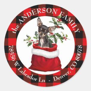 Adesivo Redondo Quadro de Xadrez do Cachorro Negro Tan Chihuahua