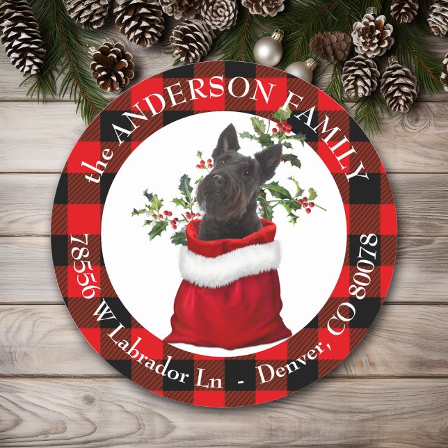 Adesivo Redondo Quadro de Xadrez do Cachorro Terrier Negro (Criador carregado)