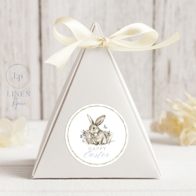 Adesivo Redondo Quadro do Círculo Dourado do felz pascoa Bunny Sti (Criador carregado)