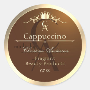 Adesivo Redondo Quadro Dourado e Monograma do Rótulo de Produto Ca