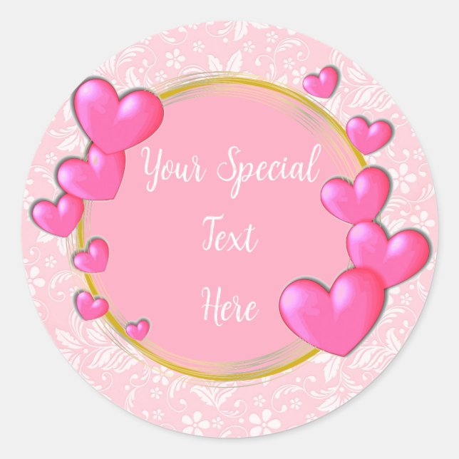 Adesivo Redondo Quadro Elegante Dourado, Coração Vermelho: para Ca (Frente)