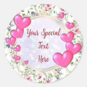 Adesivo Redondo Quadro Elegante Dourado, Coração Vermelho: para Ca