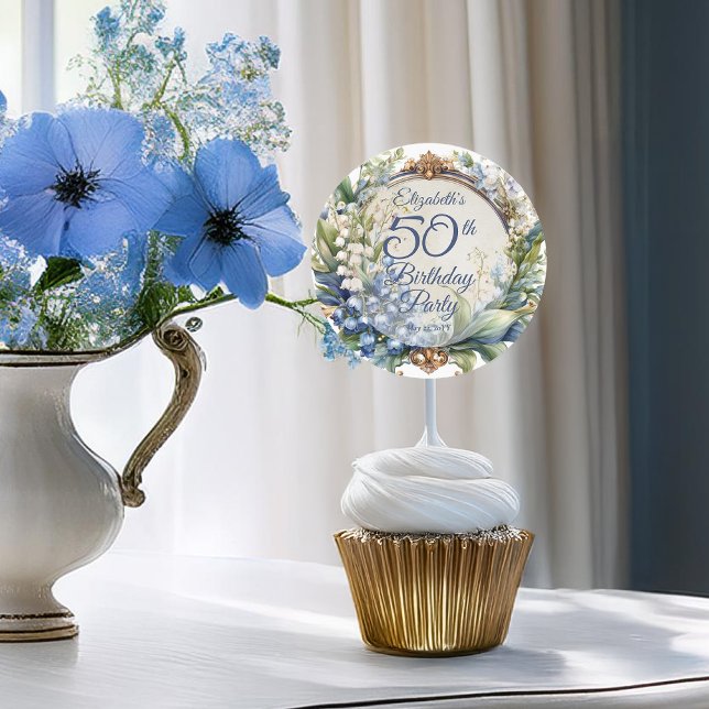 Adesivo Redondo Quadro Floral Barroco Elegante 50ª Festa de aniver (Elegant Baroque Floral Frame 50th Birthday Party Classic Round Sticker)