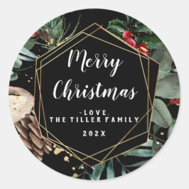 Adesivo Redondo Quadro Floral Feliz de Natal