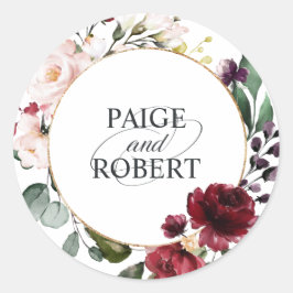 Adesivo Redondo Quadro Floral na Borgonha e Dourado