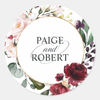 Adesivo Redondo Quadro Floral na Borgonha e Dourado