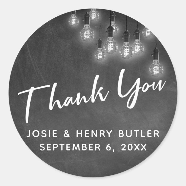 Adesivo Redondo Quadro Moderno e Luzes Edison Obrigado (Frente)