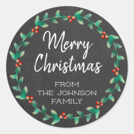 Adesivo Redondo Quadro Personalizado Feliz Natal Holly Wreath
