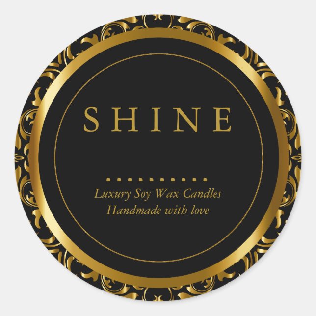 Adesivo Redondo Quadro Preto e Dourado Padrão (Frente)