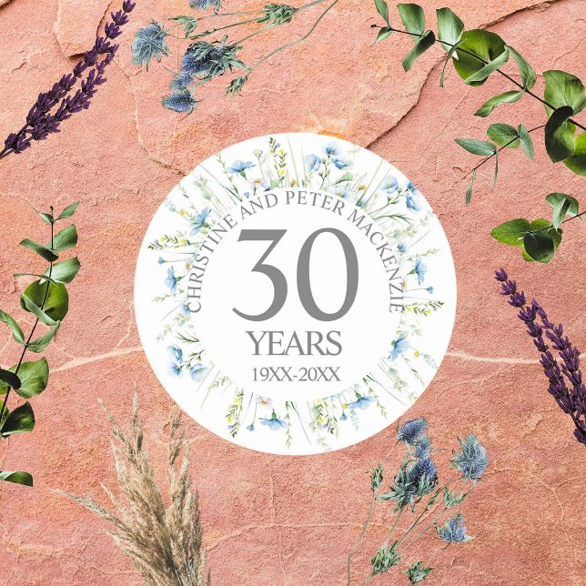 Adesivo Redondo Qualquer Aniversário de Casamento Blue Widlflowers (Criador carregado)