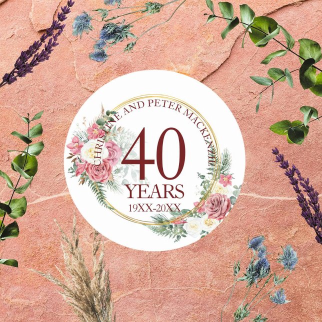 Adesivo Redondo Qualquer Aniversário de Rosas Blush de Casamento (Criador carregado)