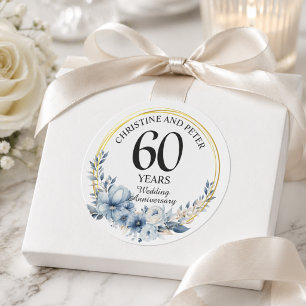 Adesivo Redondo Qualquer Casamento (60) Aniversário Floral Azul El