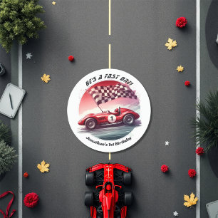 Adesivo Redondo Qualquer Festa de aniversário de Carro de Corrida 