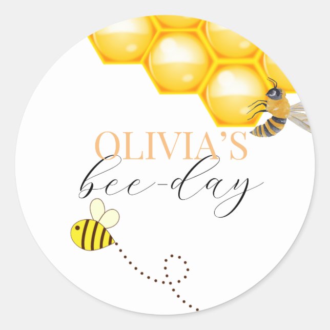 Adesivo Redondo Qualquer idade, aniversário do tema das abelhas (Frente)