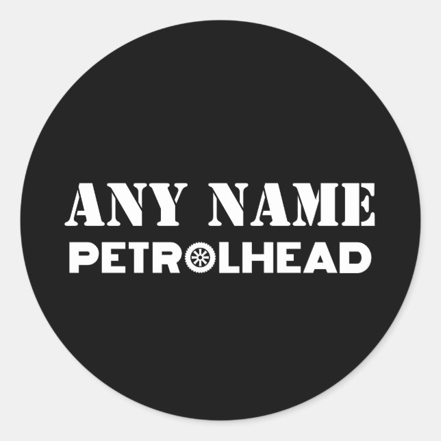 Adesivo Redondo Qualquer nome de Petrolhead Personalizada (Frente)