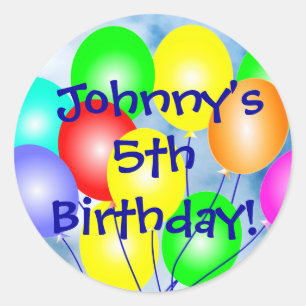 Adesivo Redondo Qualquer Nome e Idade Colorida dos Balões de Anive