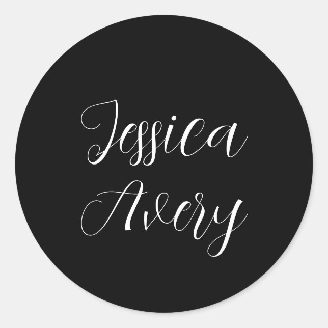 Adesivo Redondo Qualquer Nome | Script branco editável elegante em (Frente)