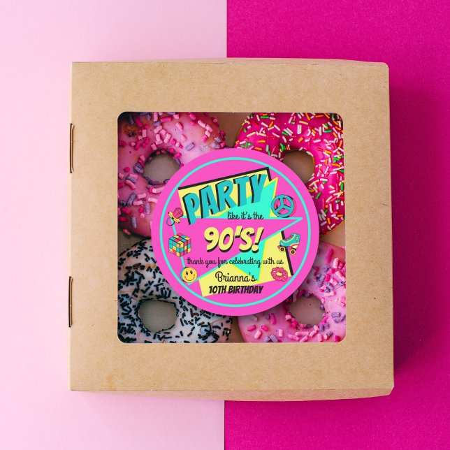 Adesivo Redondo QUALQUER obrigado rosa festa de aniversário dos an (Criador carregado)