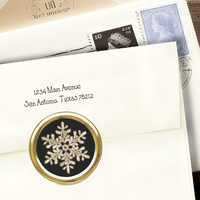 Adesivo Redondo Qualquer Selo Dourado Crystal Snowflake De Fundo D (Criador carregado)