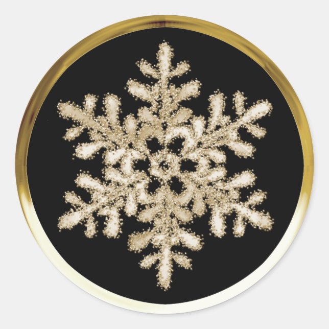Adesivo Redondo Qualquer Selo Dourado Crystal Snowflake De Fundo D (Frente)