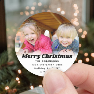 Adesivo Redondo Qualquer Texto de Foto de Natal Endereço de Retorn