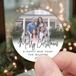 Adesivo Redondo Qualquer Texto Moderno Script Simples Foto Preto e