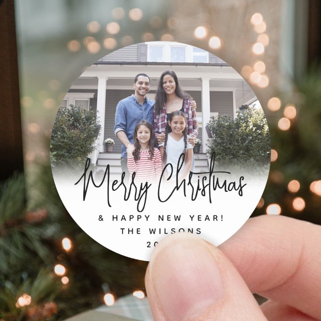 Adesivo Redondo Qualquer Texto Moderno Script Simples Foto Preto e (Criador carregado)