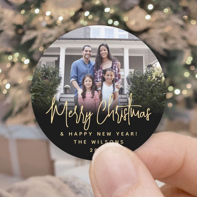 Adesivo Redondo Qualquer Texto Moderno Script Simples Foto Preto e (Criador carregado)