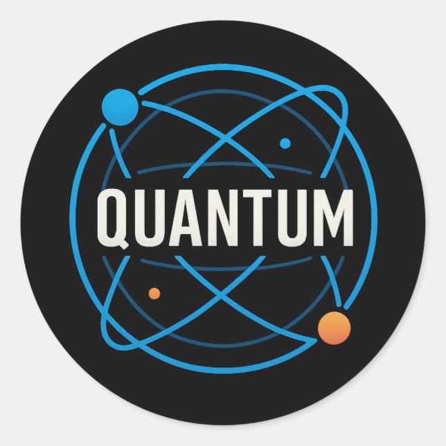Adesivo Redondo Quantum Orbit Badge – Futuristic Science Design (Frente)