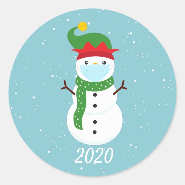 Adesivo Redondo Quarentena de Rosto Snowman, no Natal de 2020 (Frente)