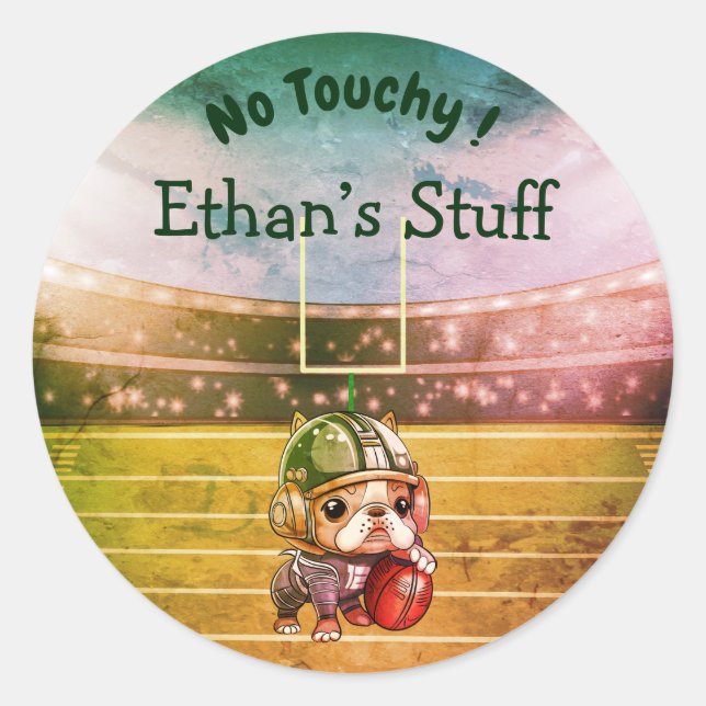 Adesivo Redondo Quarterback francês de buldogue Estudante Pertence (Frente)