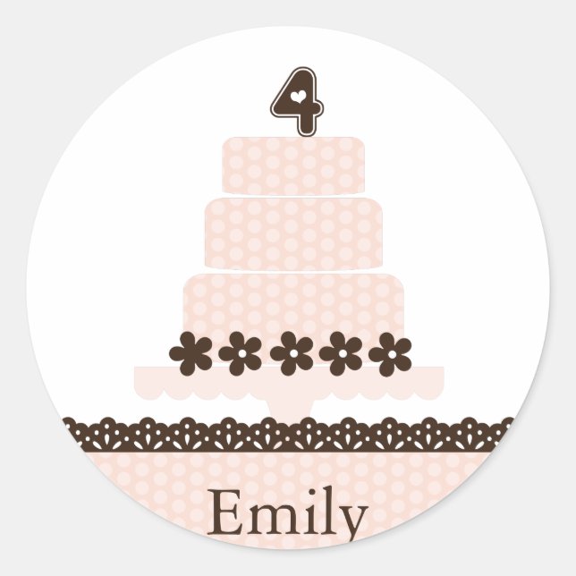 Adesivo Redondo Quarto Aniversário do Cupcake Topper/Sticker (Frente)