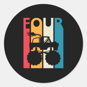 Adesivo Redondo Quarto Aniversário Presente Quatro Caminhão Monstr