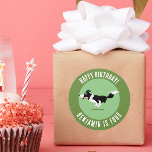 Adesivo Redondo Quarto de aniversário personalizado da Border Coll