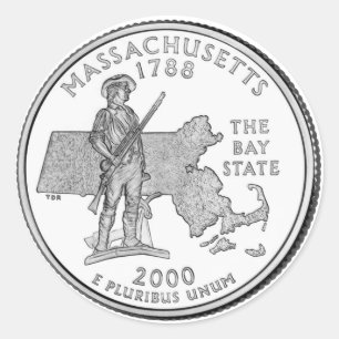 Adesivo Redondo Quarto de Dólar de Massachusetts