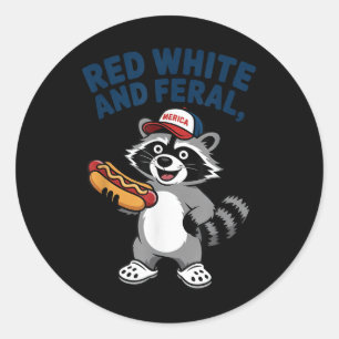 Adesivo Redondo Quarto De Julho De Raccoon Red White E Feral Indep