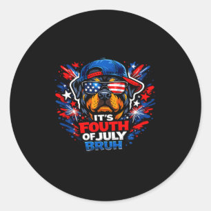 Adesivo Redondo Quarto de julho engraçado bruh rottweiler patrióti