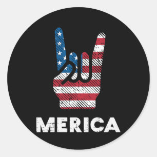 Adesivo Redondo Quarto de julho Rock Hand Merica Flag America Rock