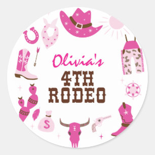 Adesivo Redondo Quarto Rodeio Pink Western Cowboy 4º Aniversário