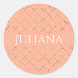 Adesivo Redondo Quatrefoil Dourado, cor-de-rosa, bonito, personali