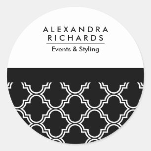 Adesivo Redondo Quatrefoil Preto e Branco