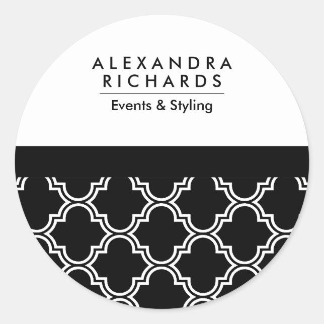 Adesivo Redondo Quatrefoil Preto e Branco (Frente)