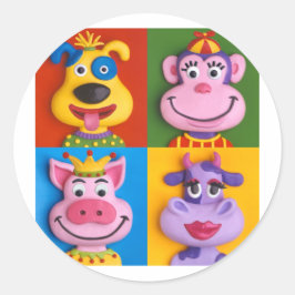 Adesivo Redondo Quatro caras animais
