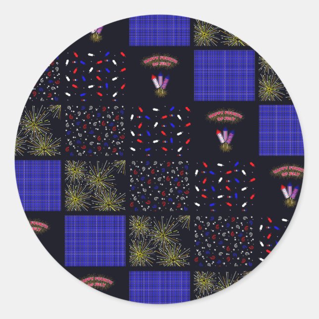 Adesivo Redondo Quatro de Julho Patchwork Pattern - 4 de Julho (Frente)