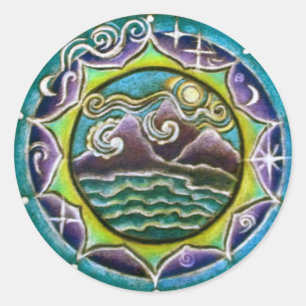 Adesivo Redondo Quatro Elementos Mandala Terras, água, fogo,