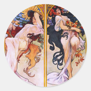 Adesivo Redondo Quatro Estações de Alfons Mucha Art Déco Nouveau