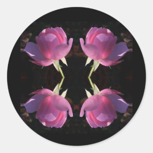 Adesivo Redondo Quatro rosas cor-de-rosa