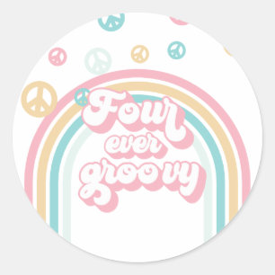 Adesivo Redondo Quatro Vezes Groovy Retro Summer Rainbow