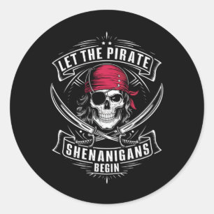 Adesivo Redondo Que Comece as Travessuras de Piratas do Halloween 