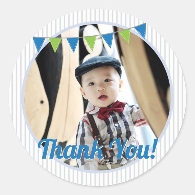 Adesivo Redondo Que divertido ser UM Verde Azul Obrigado (Frente)